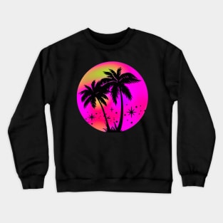 Vaporwave Palm Trees: 80's, 90's Hot Pink, Purple, And Yellow Retro Vintage Sunset Tropical Vaporwave Crewneck Sweatshirt